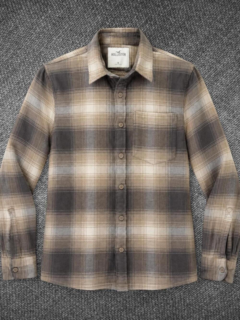 Hollister Brown Plaid Cotton Flannel Shirt Size S